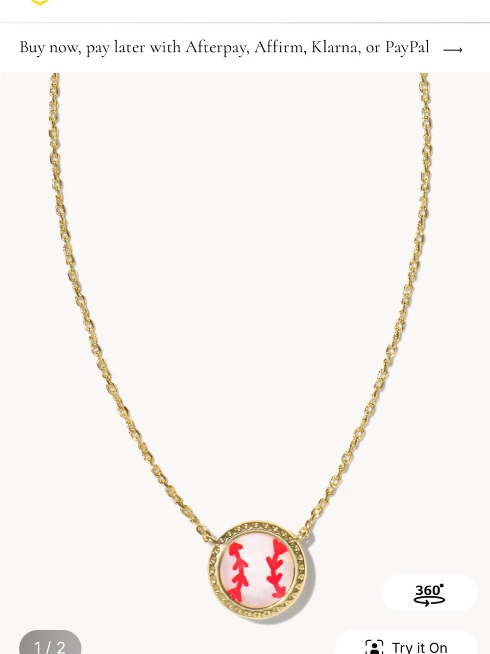 Kendra Scott Gold Necklace with White Enamel and Red Stitch Detail